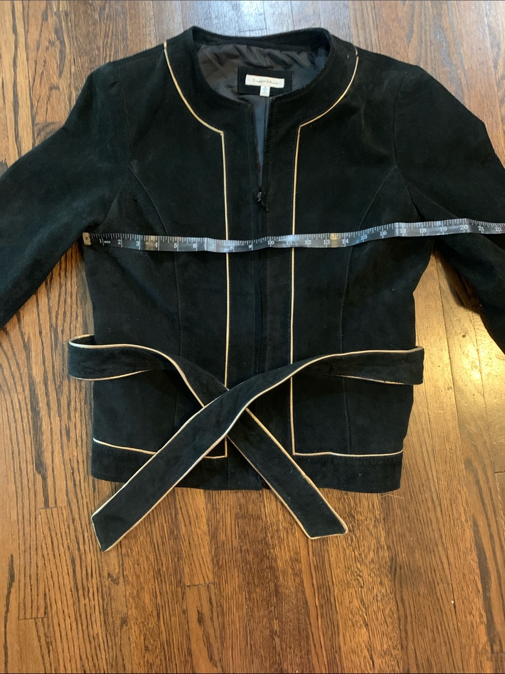 Suede Belted Jacket with Cream Piping